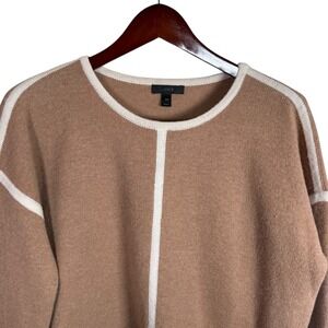 J Crew Wool Tunic Sweater Oversized Brown Crew Neck Womans Size XXS Preppy Cozy